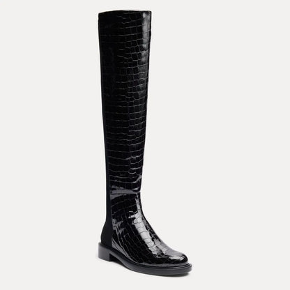 5050 Gisele Over-the-Knee Boot - Black Croco-Print Patent