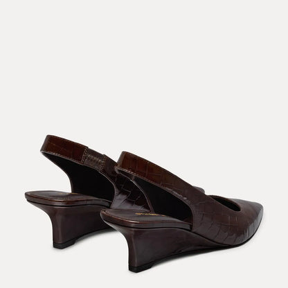 Vinnie Slingback Wedge 50 - Espresso Croco-Print Patent