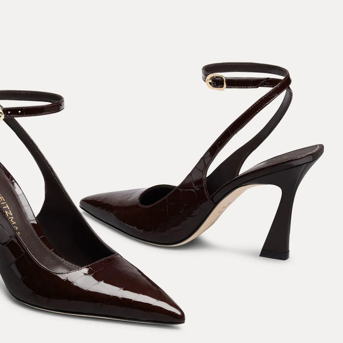Vinnie Ankle-Strap Pump 85 - Espresso Croco-Print Patent