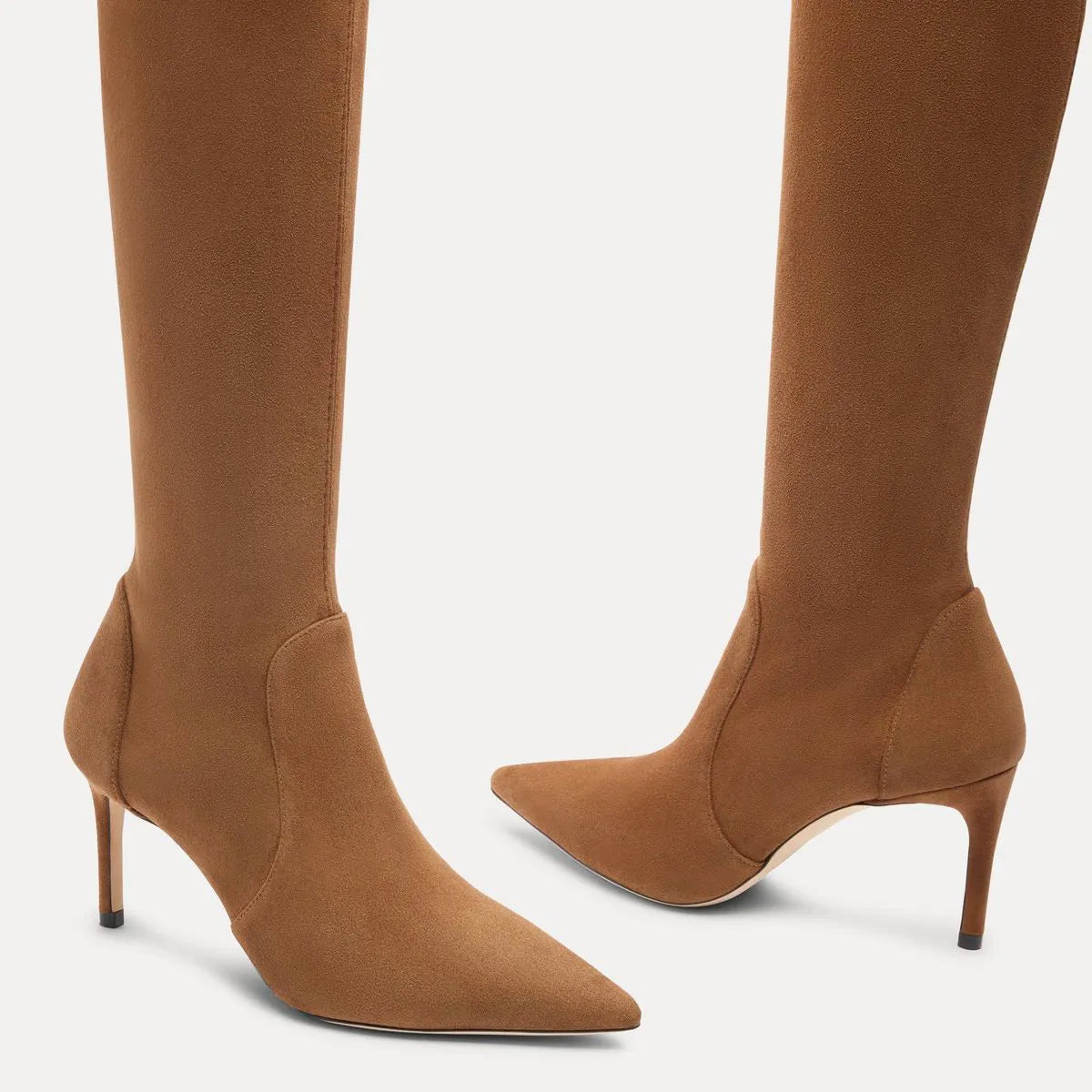 Stuart Power Knee-High Boot 75 - Toasted Almond Stretch Suede