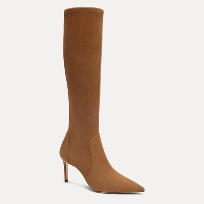 Stuart Power Knee-High Boot 75 - Toasted Almond Stretch Suede