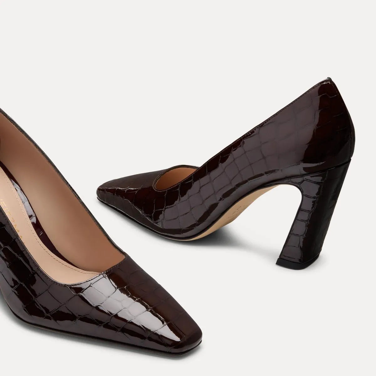 Stassi Pump 85 - Espresso Croco-Print Patent