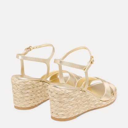 Dayna Espadrille Wedge Sandal - Gold Leather & Jute