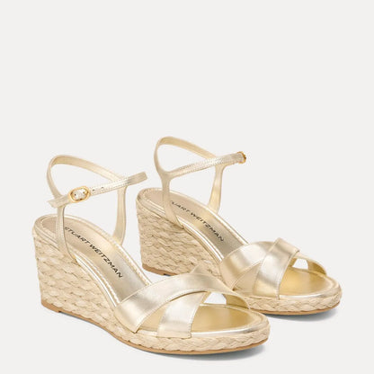 Dayna Espadrille Wedge Sandal - Gold Leather & Jute