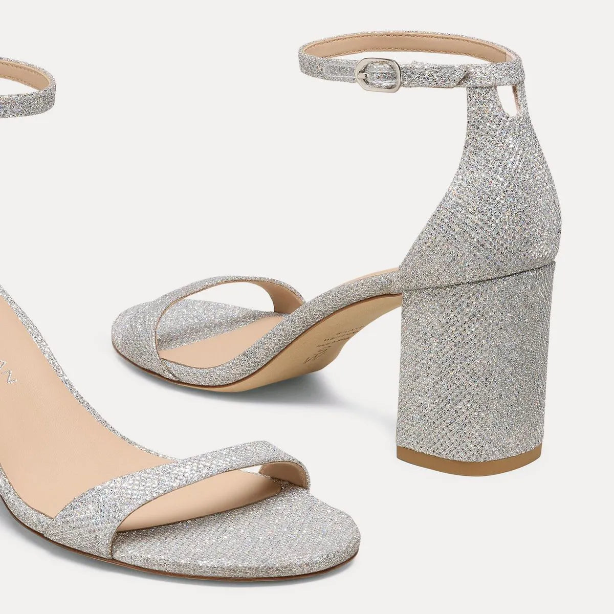 Nudist Block-Heel Sandal 75 - Crystal Lamé Fabric