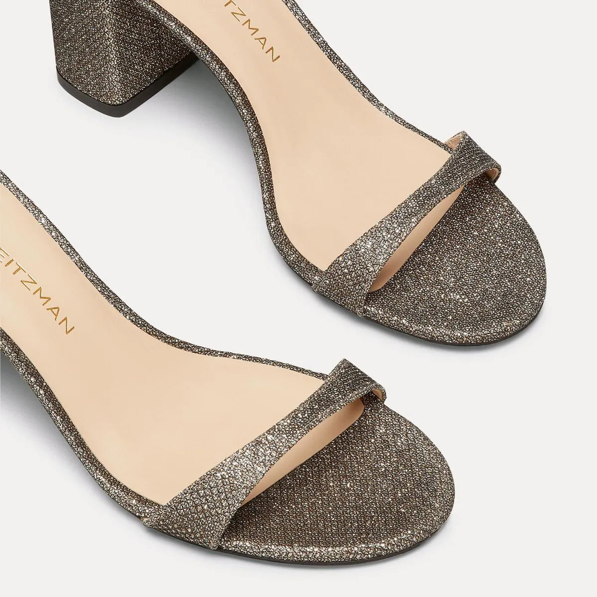Nudist Block-Heel Sandal 75 - Pyrite Lamé Fabric