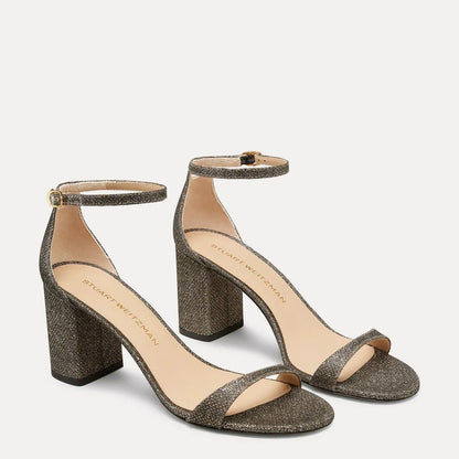 Nudist Block-Heel Sandal 75 - Pyrite Lamé Fabric