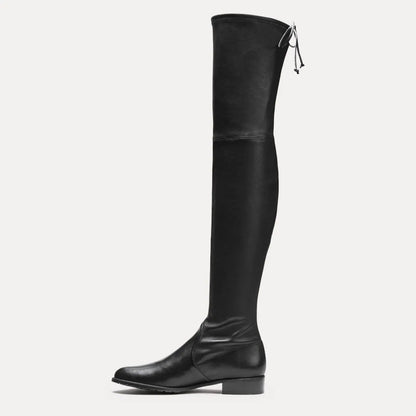 Lowland Over-the-Knee Boot - Black Stretch Leather