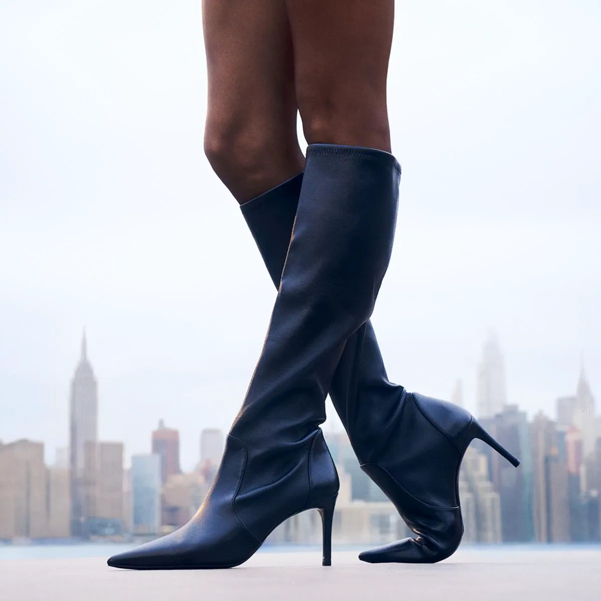 Stuart Power Knee-High Boot 75 - Black Stretch Leather