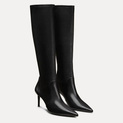 Stuart Power Knee-High Boot 75 - Black Stretch Leather