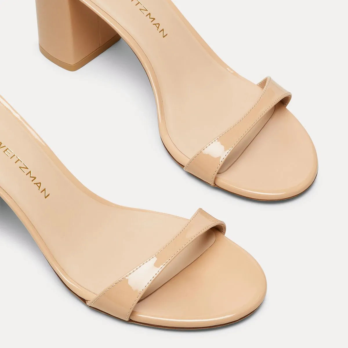 Nudist Block-Heel Sandal 75 - Adobe Beige Patent Leather
