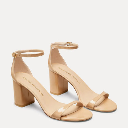 Nudist Block-Heel Sandal 75 - Adobe Beige Patent Leather