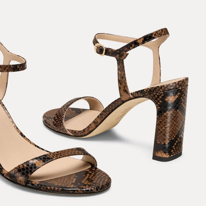 Babette Block-Heel Sandal 85 - Espresso Snake-Print Leather