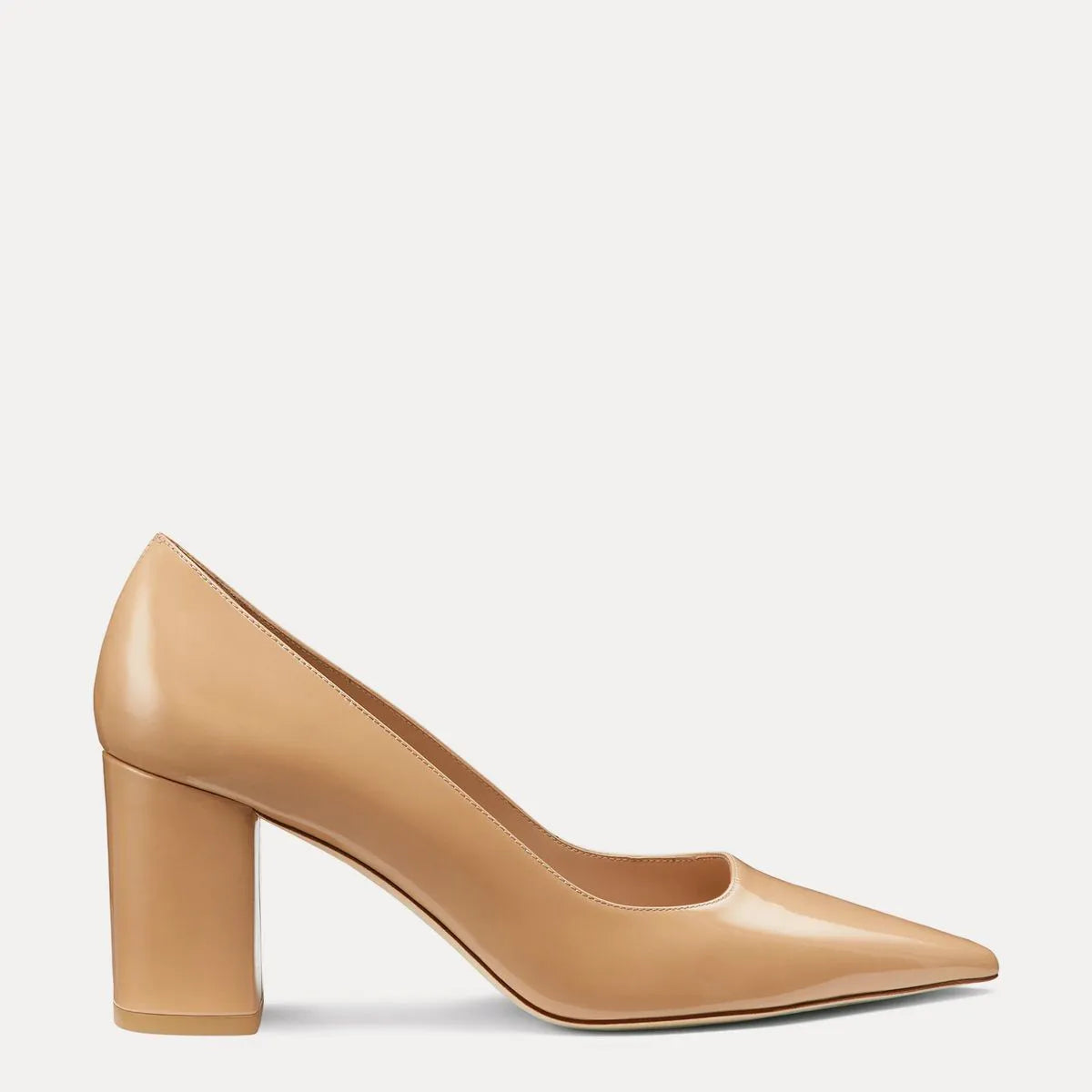 Stuart Power Block-Heel Pump 75 - Adobe Beige Patent Leather