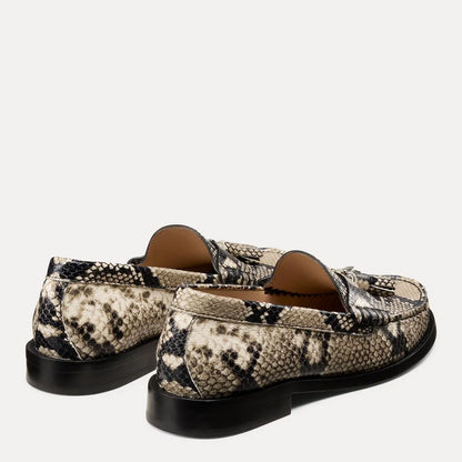 Lottie Tassel Loafer - Beige Snake-Print Leather