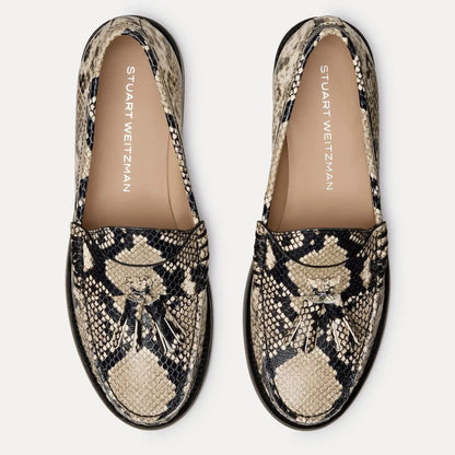 Lottie Tassel Loafer - Beige Snake-Print Leather