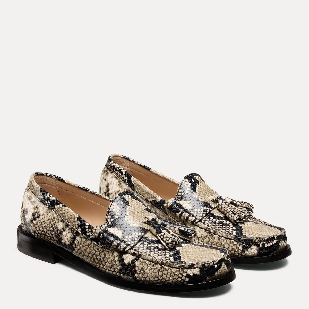 Lottie Tassel Loafer - Beige Snake-Print Leather