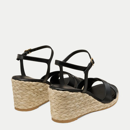 Dayna Espadrille Wedge Sandal - Black & Natural