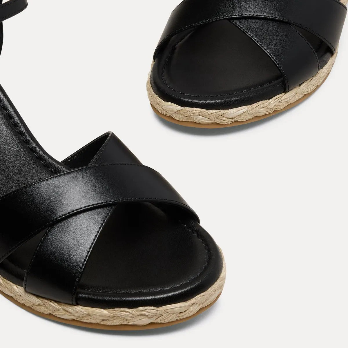 Dayna Espadrille Wedge Sandal - Black & Natural