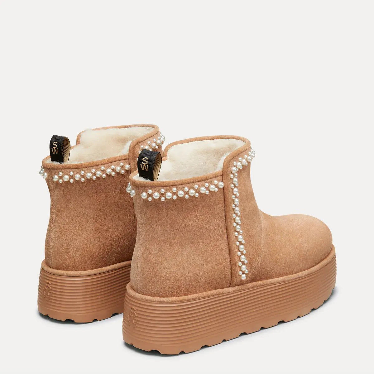 Nellie Pearl Flatform Bootie - Camel Suede & Cream Shearling