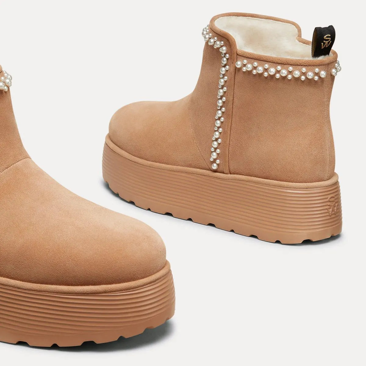 Nellie Pearl Flatform Bootie - Camel Suede & Cream Shearling