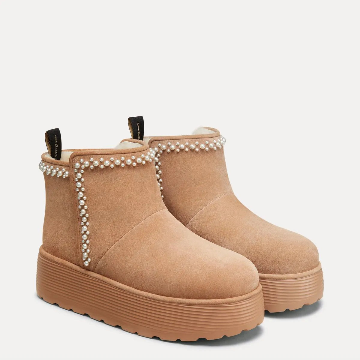 Nellie Pearl Flatform Bootie - Camel Suede & Cream Shearling