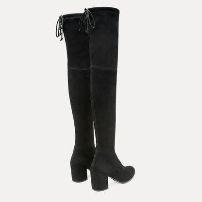 Tieland Over-the-Knee Boot - Black Stretch Suede
