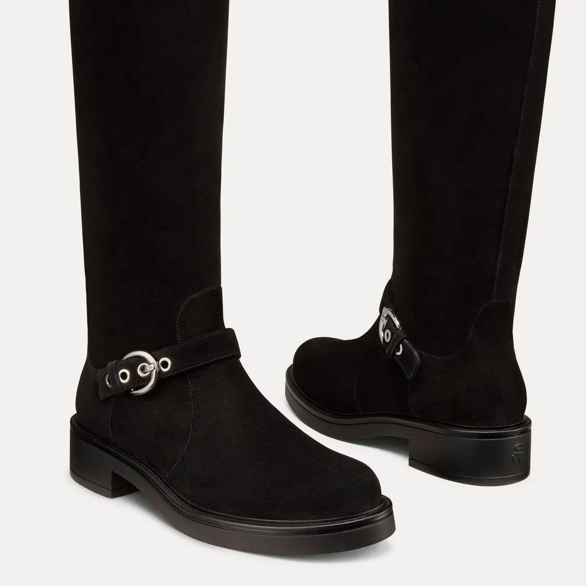 Chrystie Knee-High Moto Boot - Black Suede