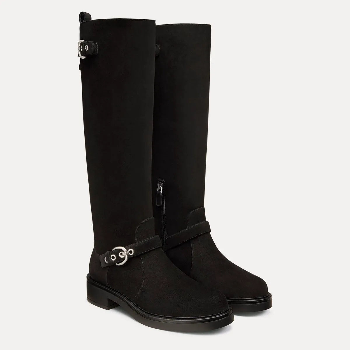 Chrystie Knee-High Moto Boot - Black Suede