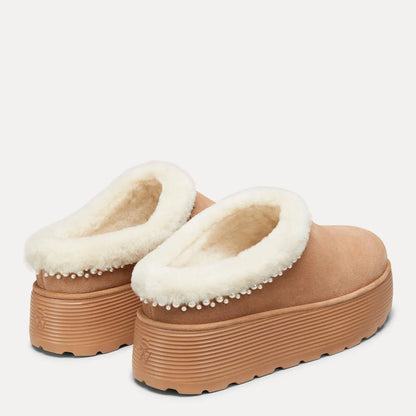 Nellie Pearl Flatform Mule - Camel Suede & Cream Shearling