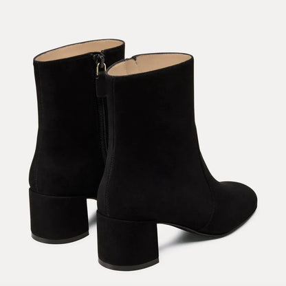 Maeve Zip Block-Heel Bootie - Black Suede