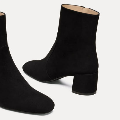 Maeve Zip Block-Heel Bootie - Black Suede