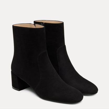 Maeve Zip Block-Heel Bootie - Black Suede